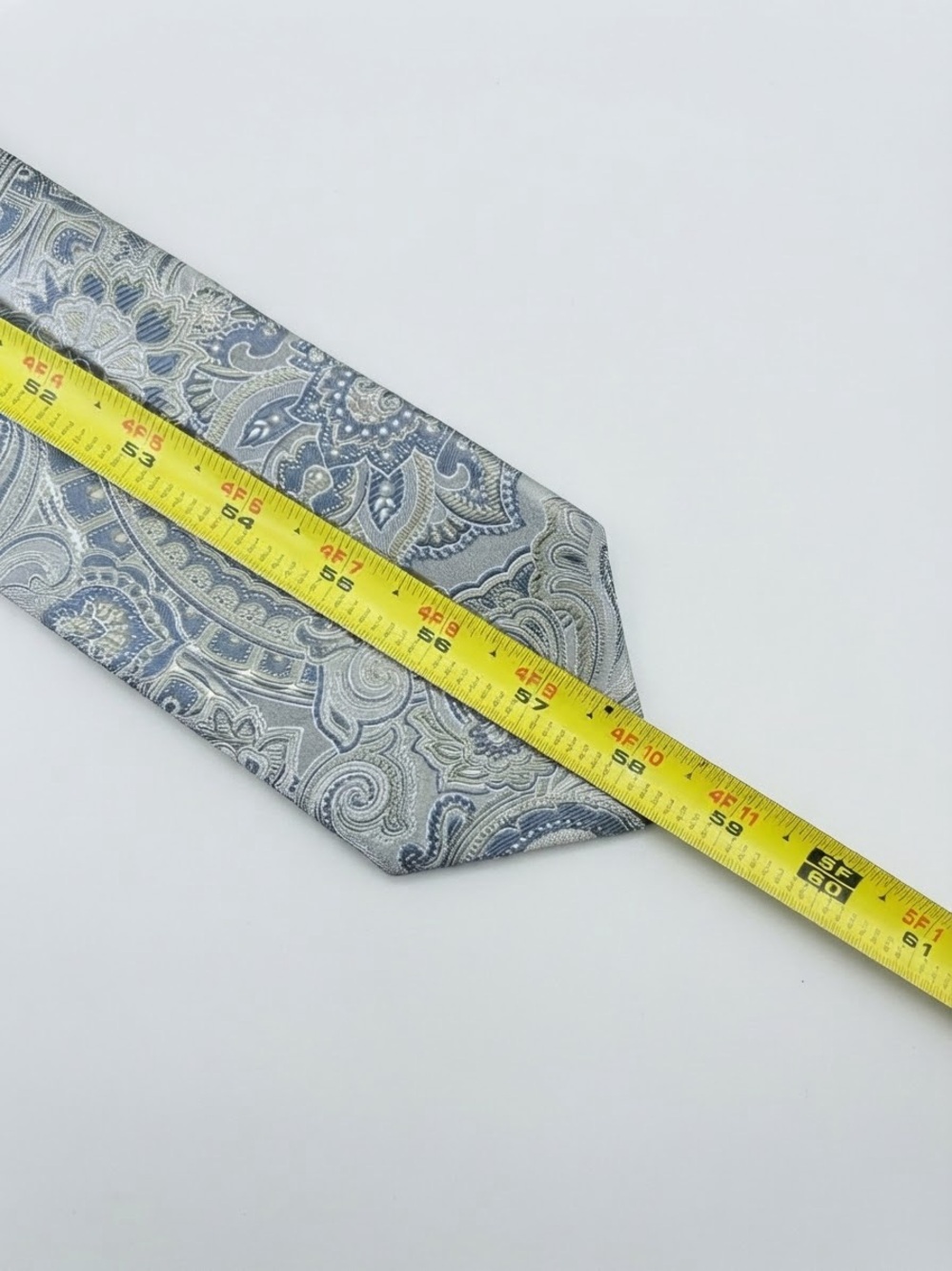 Canali Italy Luxury Silk Tie Paisley Silver Blue Gold Mens Necktie Authentic - Picture 10 of 11